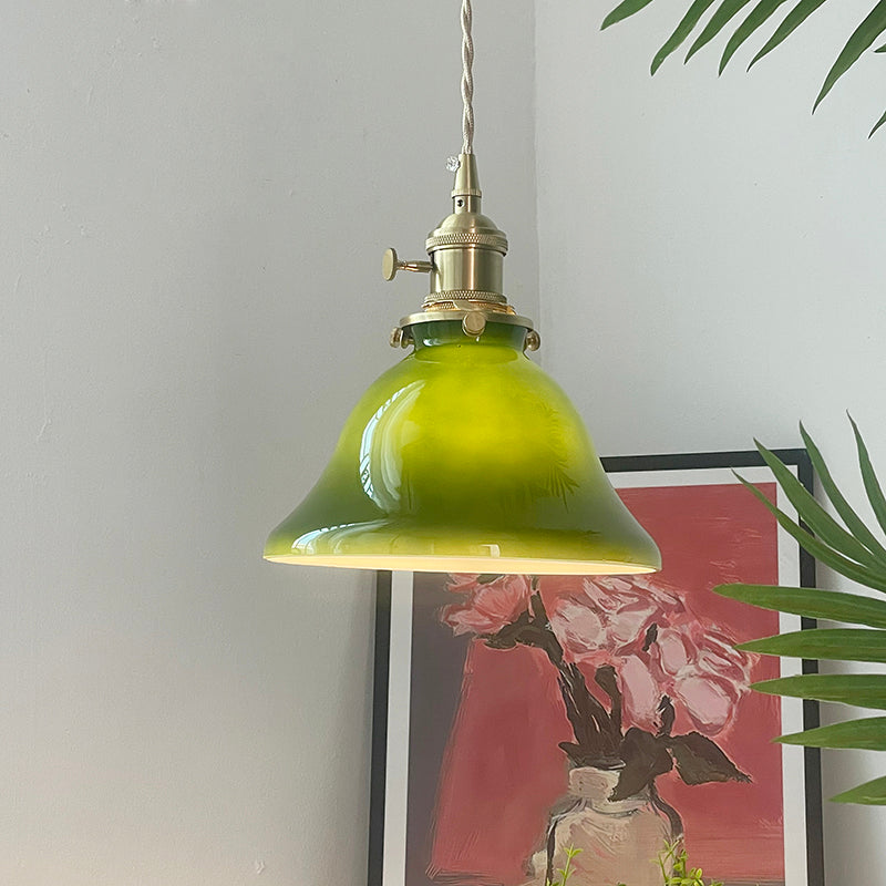 Valentina Rustykalna vintage lampa wisząca LED — zielone szkło, miedziana rama
