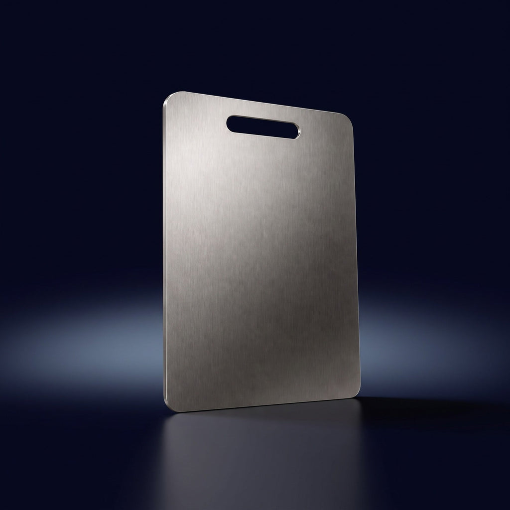 Titanium cutting board standing upright