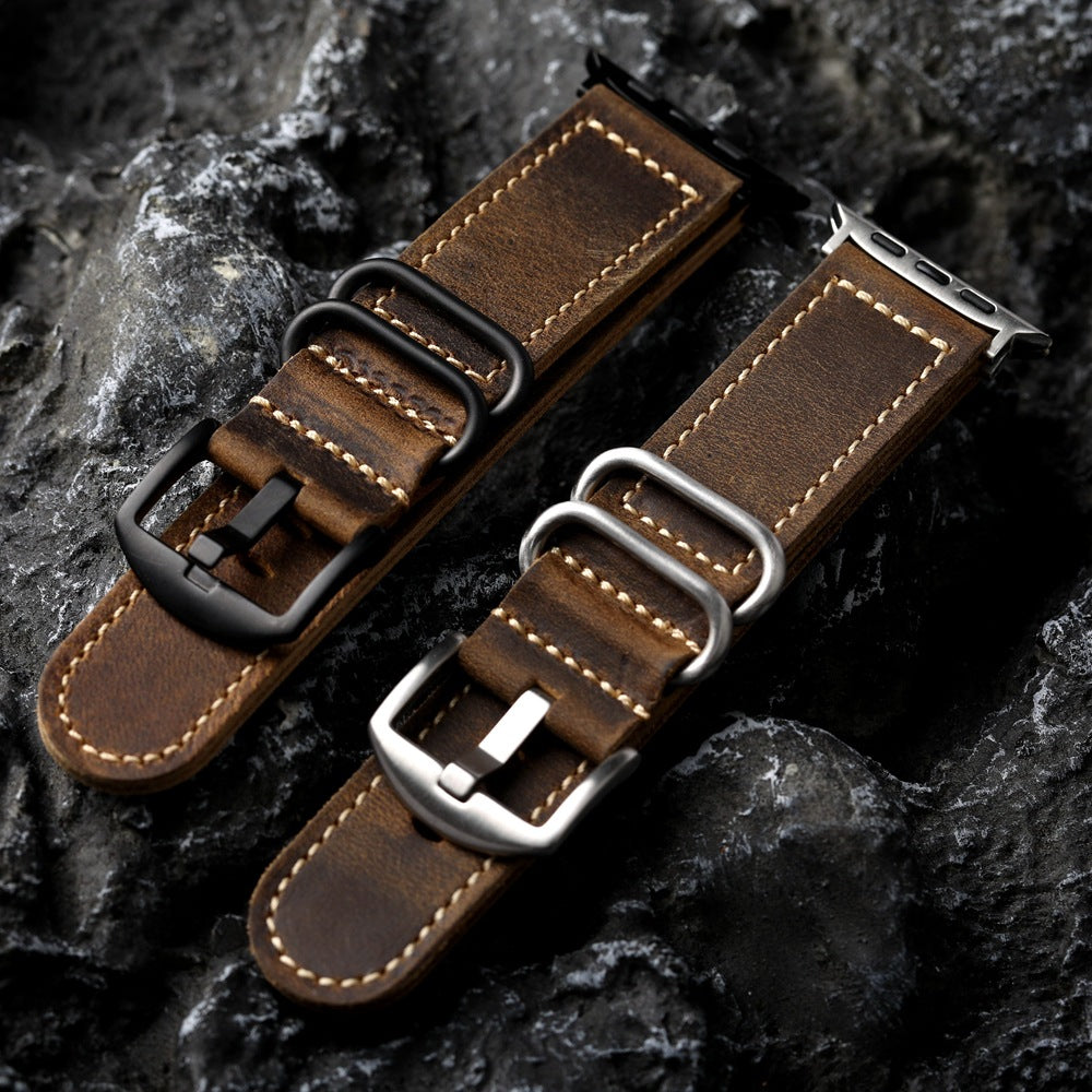 Correia de couro artesanal vintage para Apple Watch