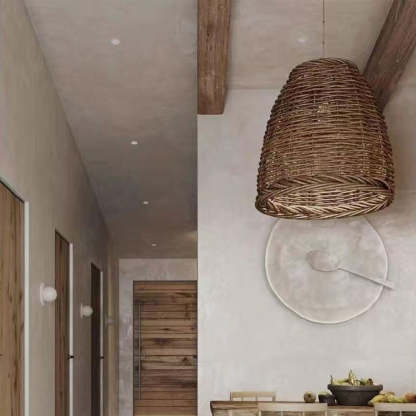 Muto - zabytkowa rustykalna rattanowa lampa wisząca LED — oprawa sufitowa do podłączenia na stałe