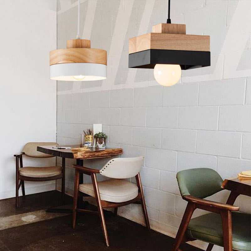 Suspension géométrique en bois Aria — design minimaliste noir et blanc