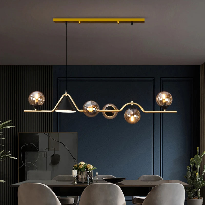 Arisha modern LED-pendellampa — svart/guld-färgat glas