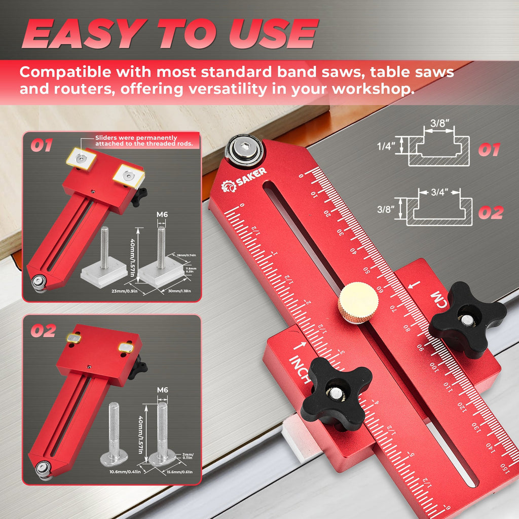 Thin Rip Jig for Table Saw – Aluminium, Inch & Metric Scale, 1/32" Precision