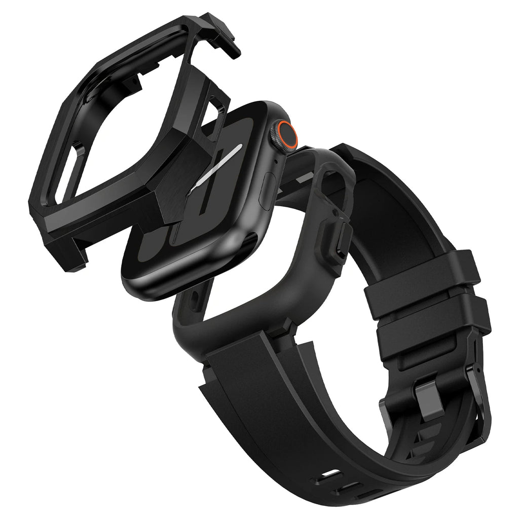 Rustfrit stål urkasse med gummirem til Apple Watch