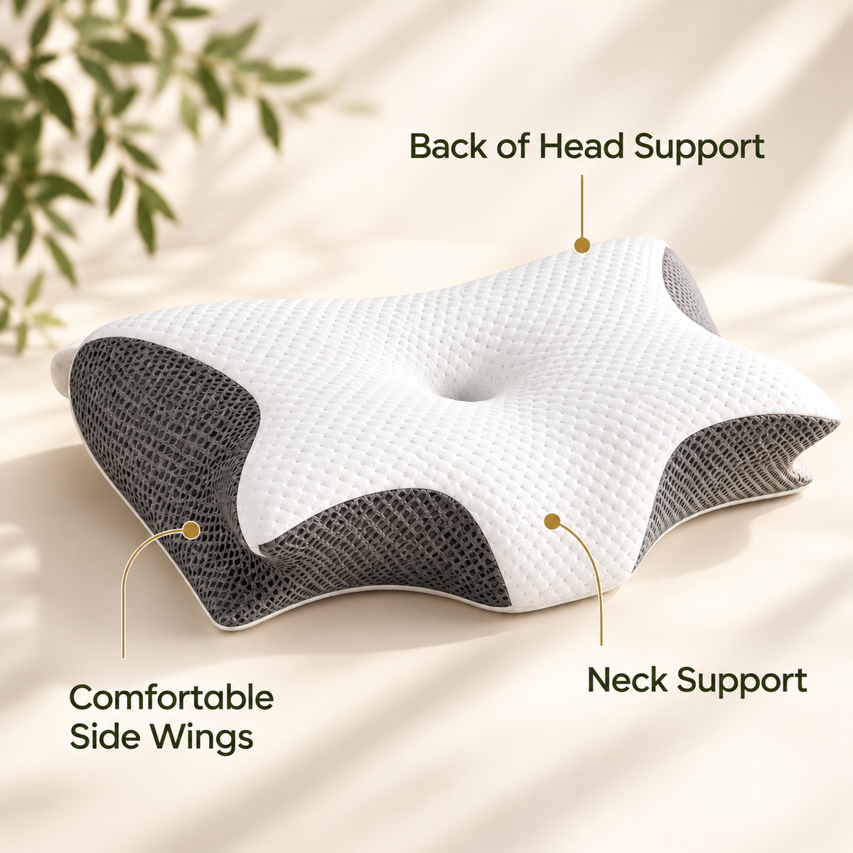 Almohada cervical contorneada – Soporte para el cuello de quienes duermen boca arriba o de lado