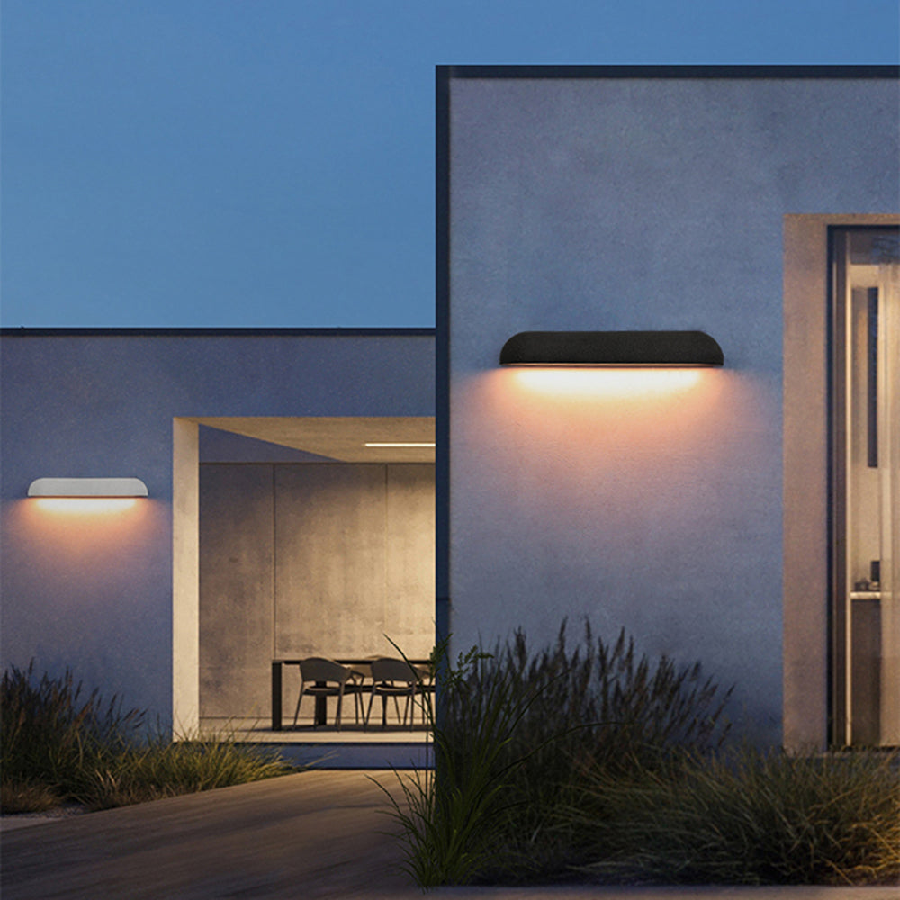 Ray Semi-Elliptical Metal And Stone Outdoor Wall Lamp — Modern Minimalist Style, Black/White