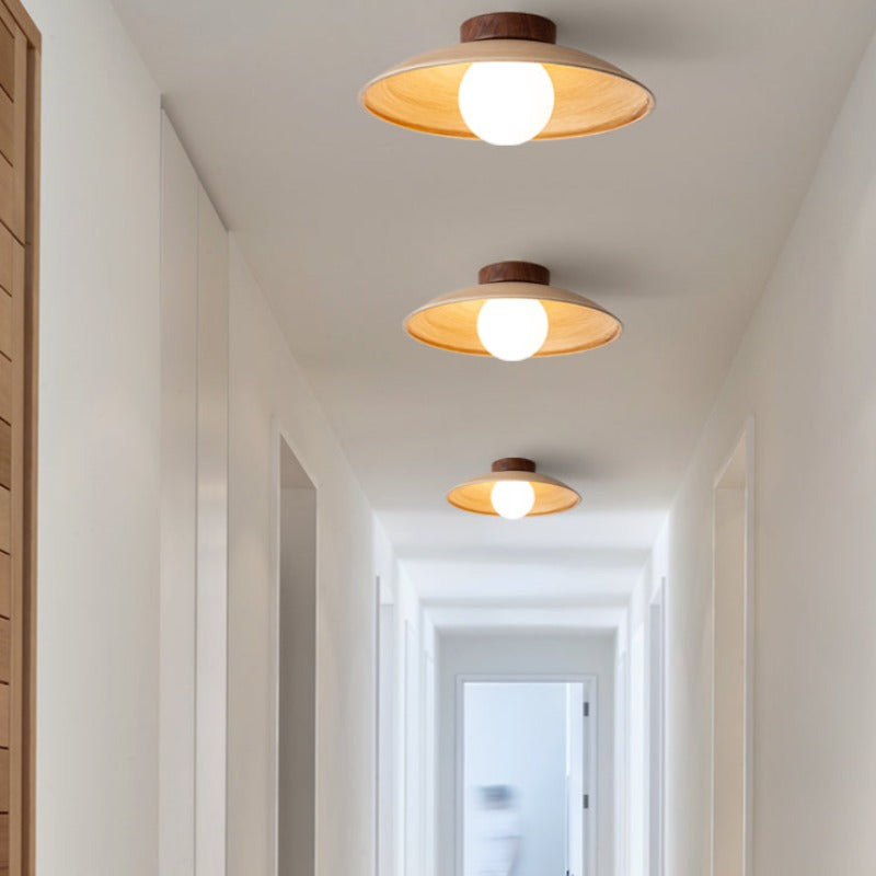 Muto vintage plafondlamp voor directe montage — behuizing van hout/metaal/glas, dimbare schakelaar met drie lichtkleuren