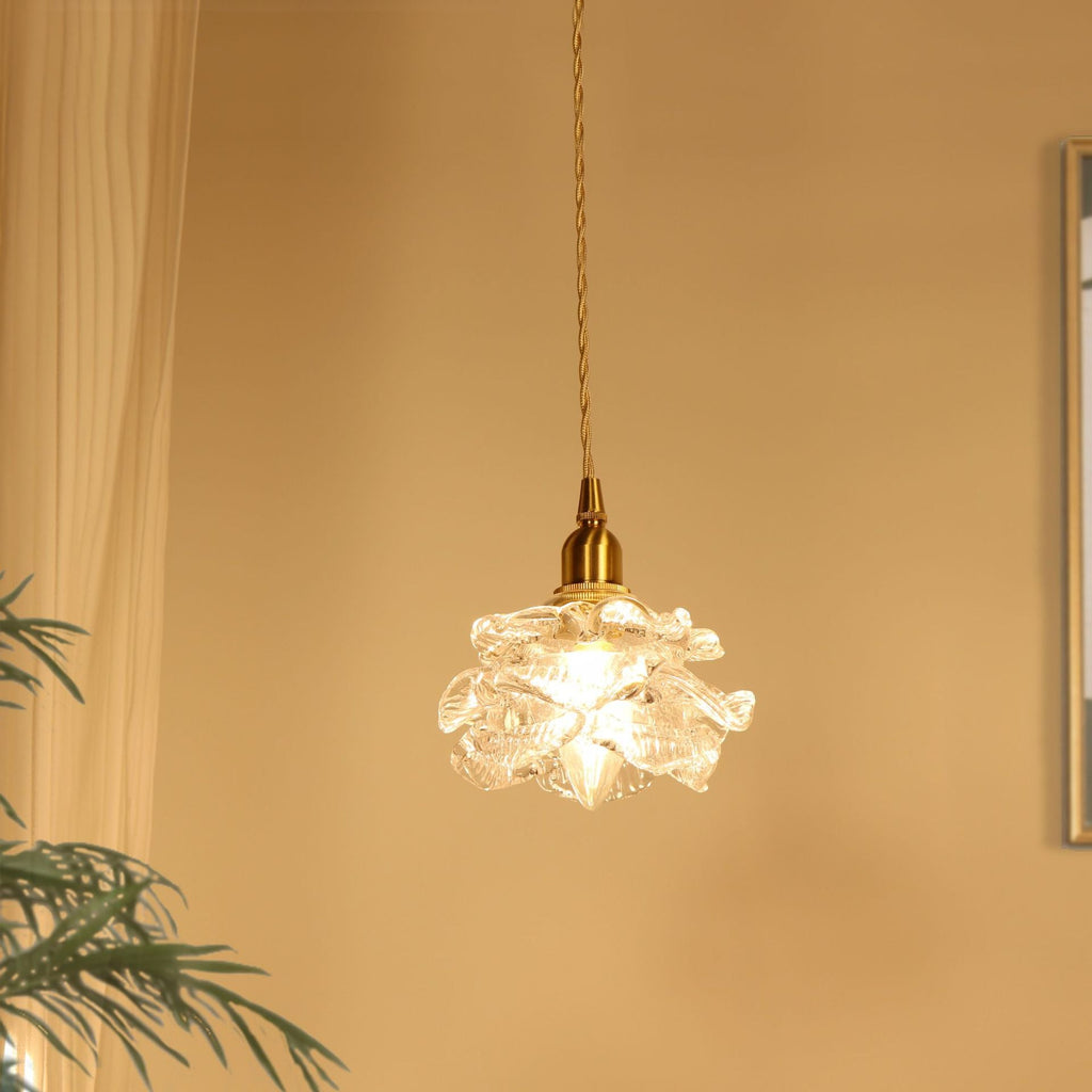 Valentina retro-pendellampe i rosenform — klart glas