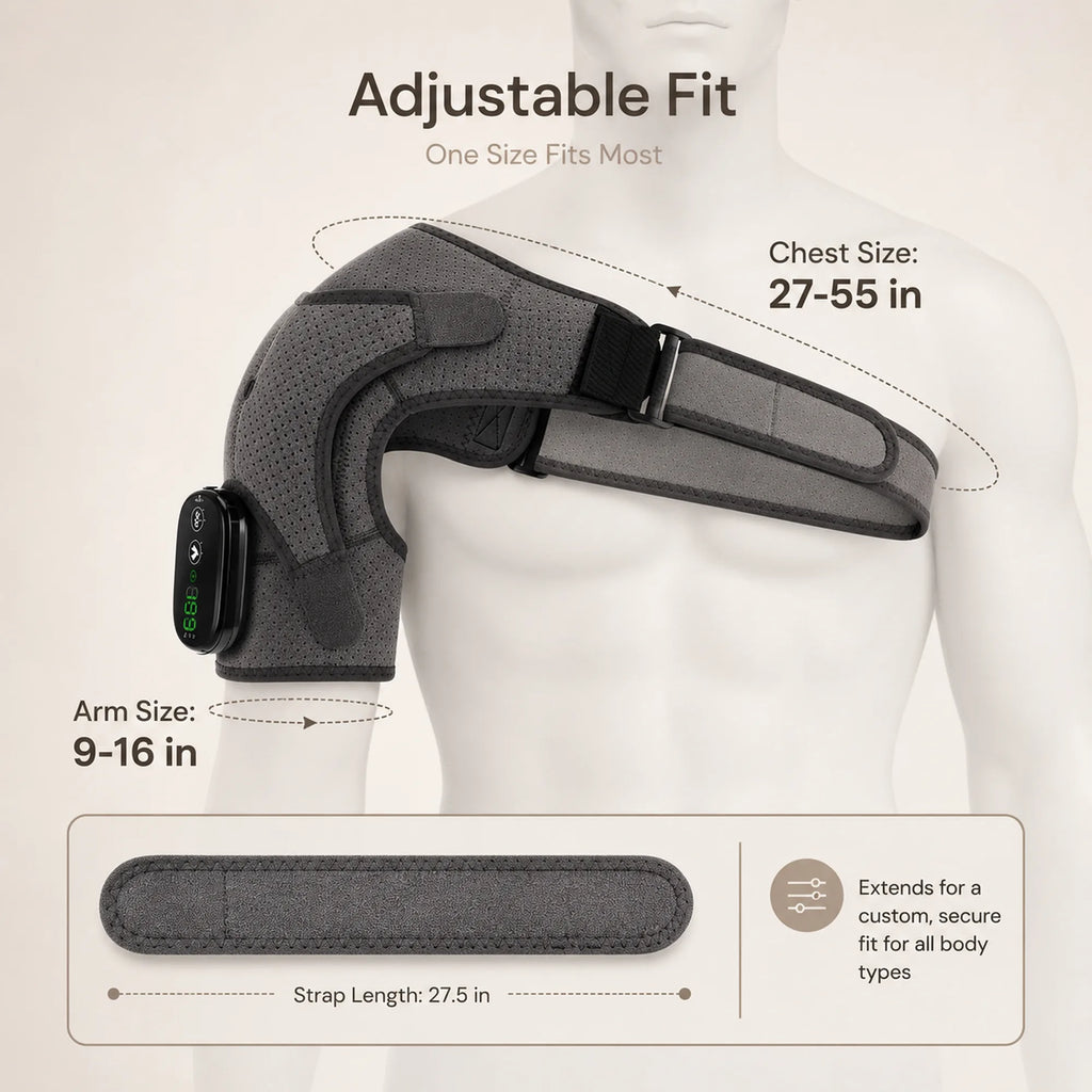 Uppvärmd axelmassageomslag – 3 värmenivåer, 3 vibrationslägen, sladdlös