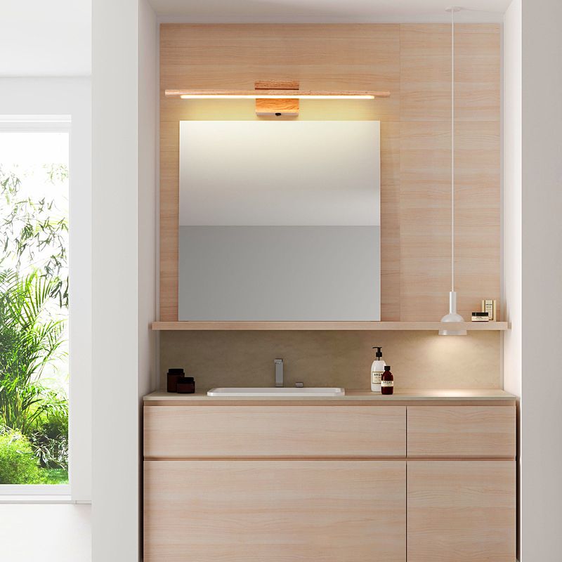 Muto Nature Wood Linear Mirror Front Vanity Wall Lamp — IP44 Hardwire, Warm Cold Light