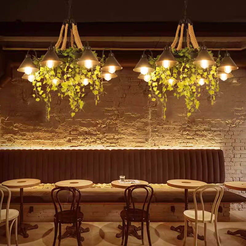 Arisha Retro LED Chandelier — Black Metal Industrial Ceiling Light