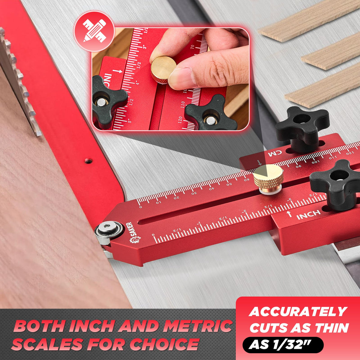 Thin Rip Jig for Table Saw – Aluminium, Inch & Metric Scale, 1/32" Precision