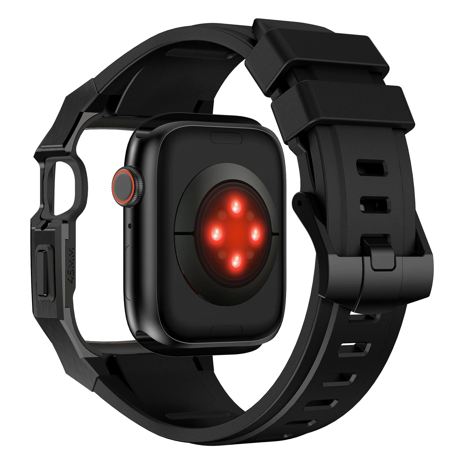 Rustfrit stål urkasse med gummirem til Apple Watch