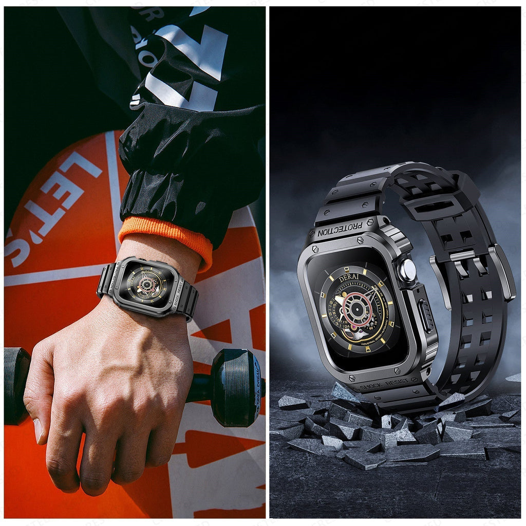 适用于苹果手表的不锈钢表壳硅胶表带