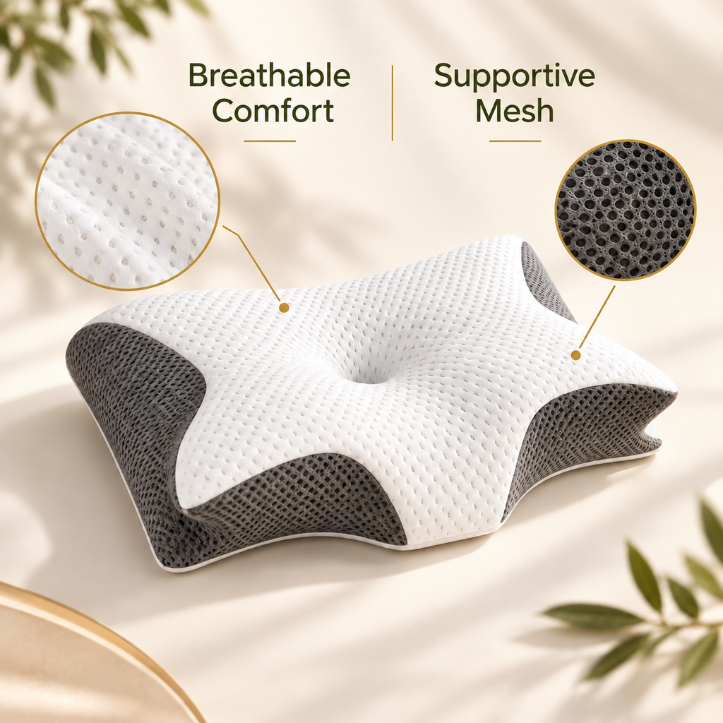 Almohada cervical contorneada – Soporte para el cuello de quienes duermen boca arriba o de lado