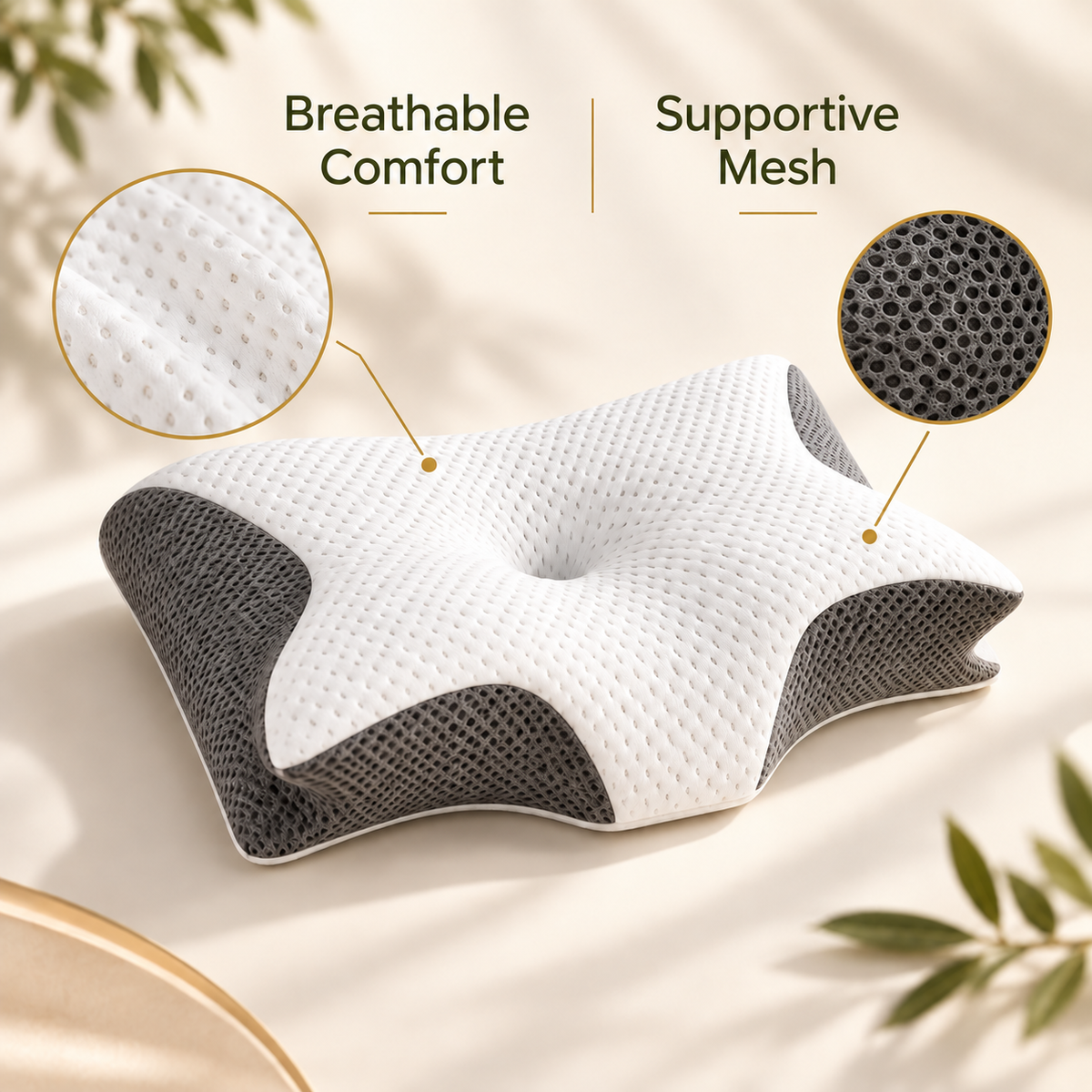 Almohada cervical contorneada – Soporte para el cuello de quienes duermen boca arriba o de lado