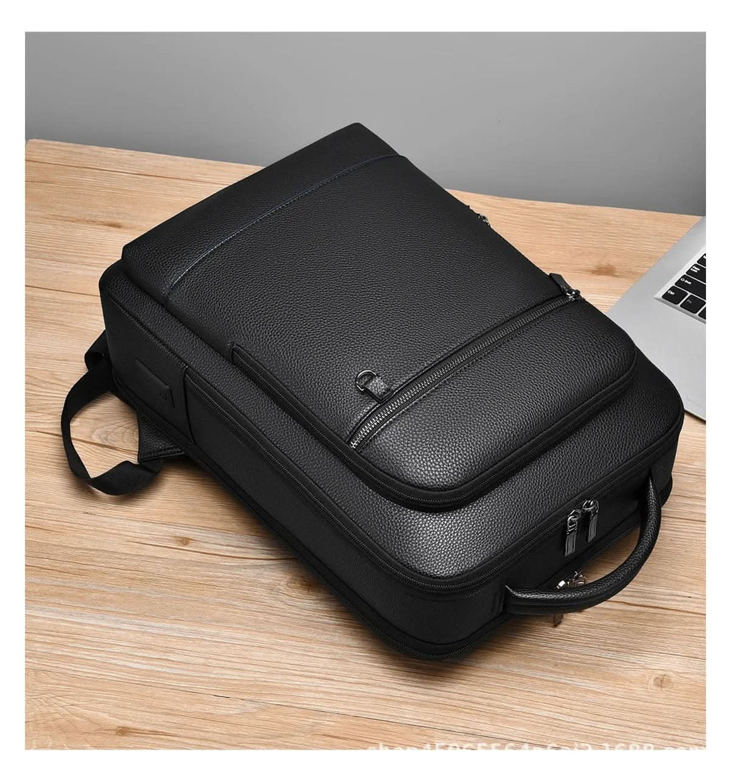 Zaino elegante in pelle con porta USB per laptop da 15.6 pollici, unisex