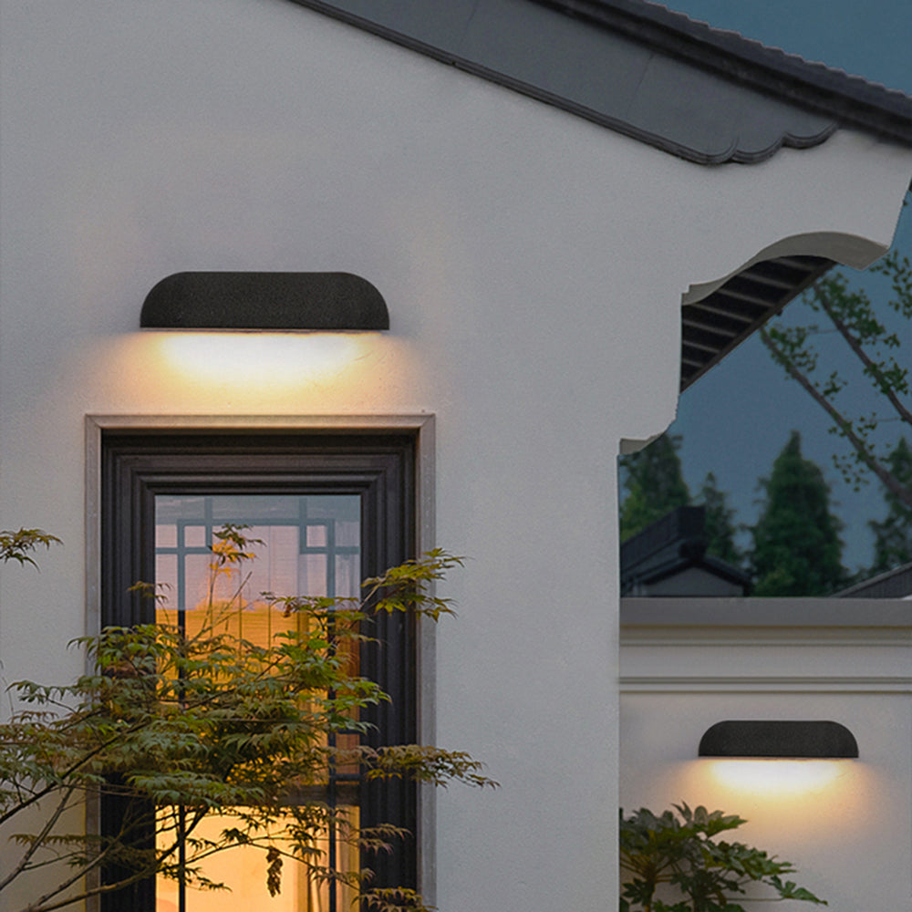 Ray Semi-Elliptical Metal And Stone Outdoor Wall Lamp — Modern Minimalist Style, Black/White