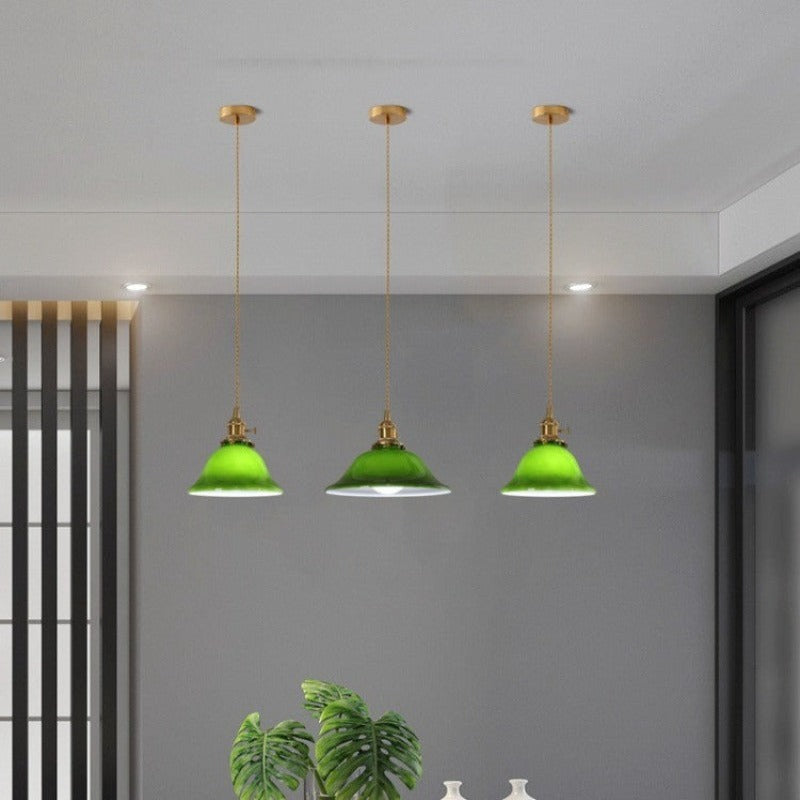 Valentina Rustykalna vintage lampa wisząca LED — zielone szkło, miedziana rama