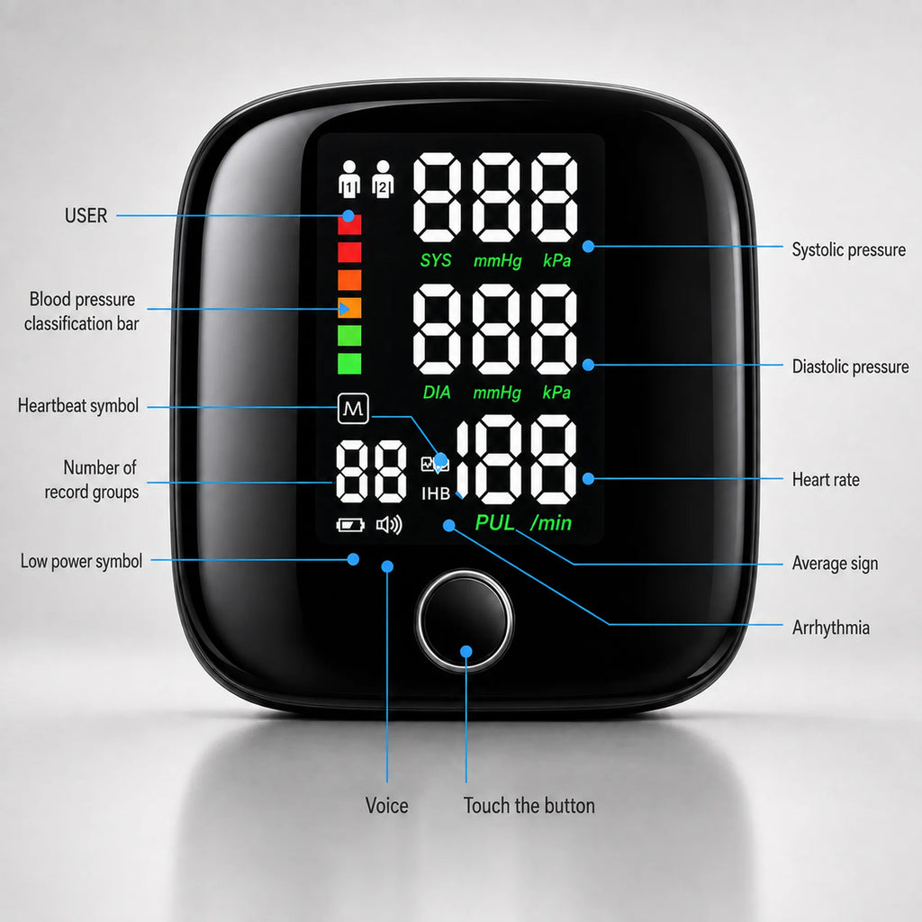 Wrist Blood Pressure Monitor – Voice Readout, 2 Users, USB-C Rechargeable