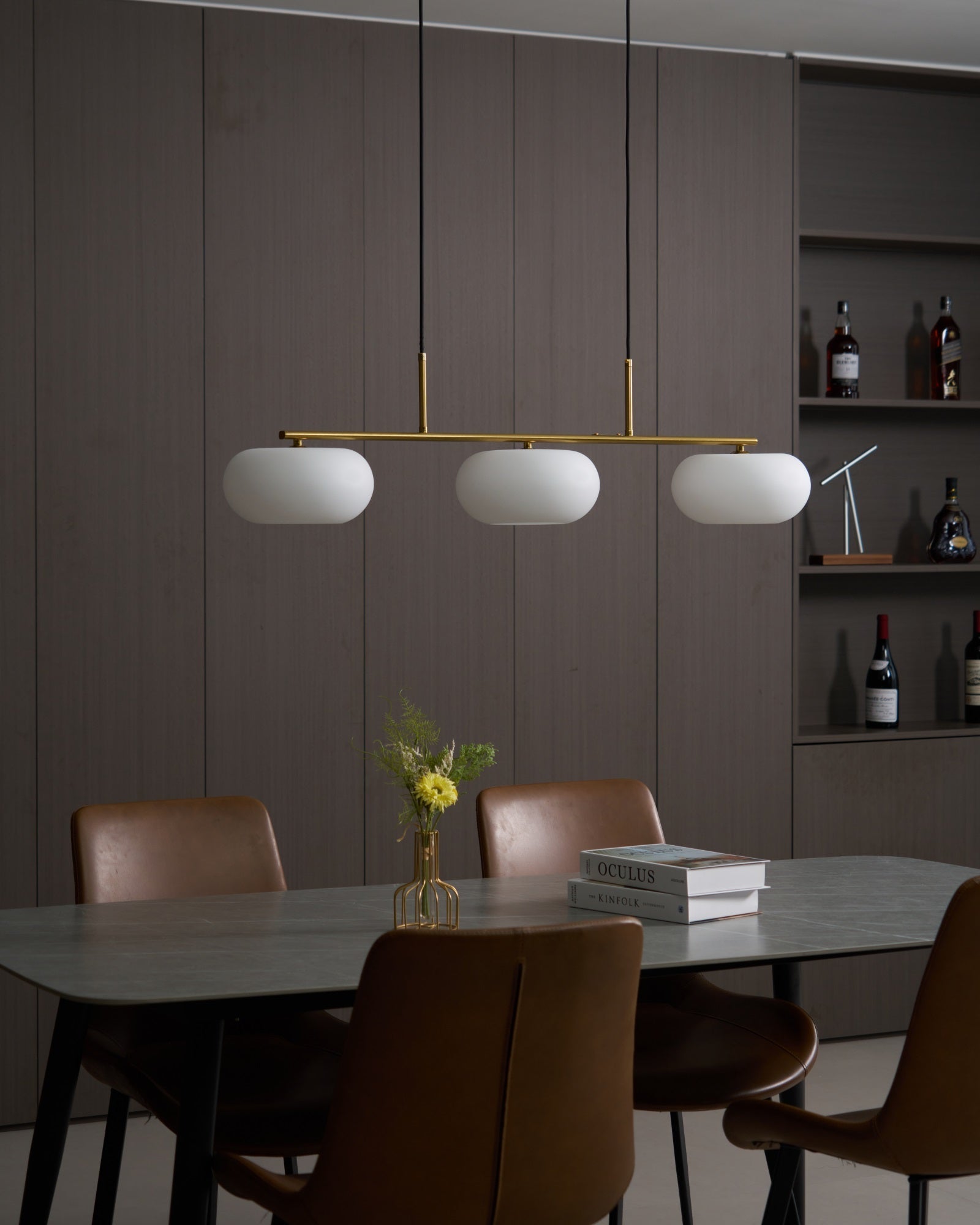 Sculptural 3-Light Adjustable Height Pendant Light