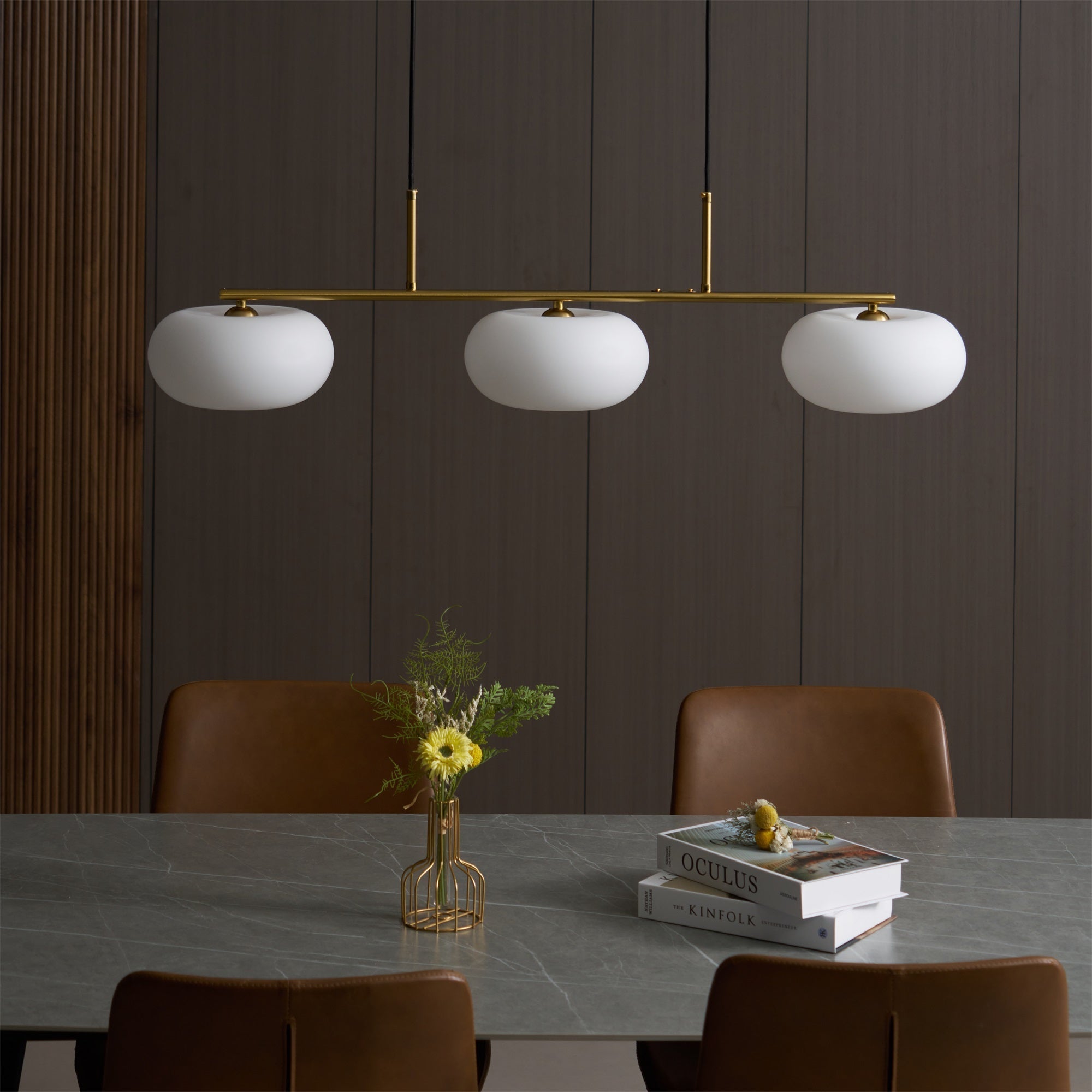 Sculptural 3-Light Adjustable Height Pendant Light