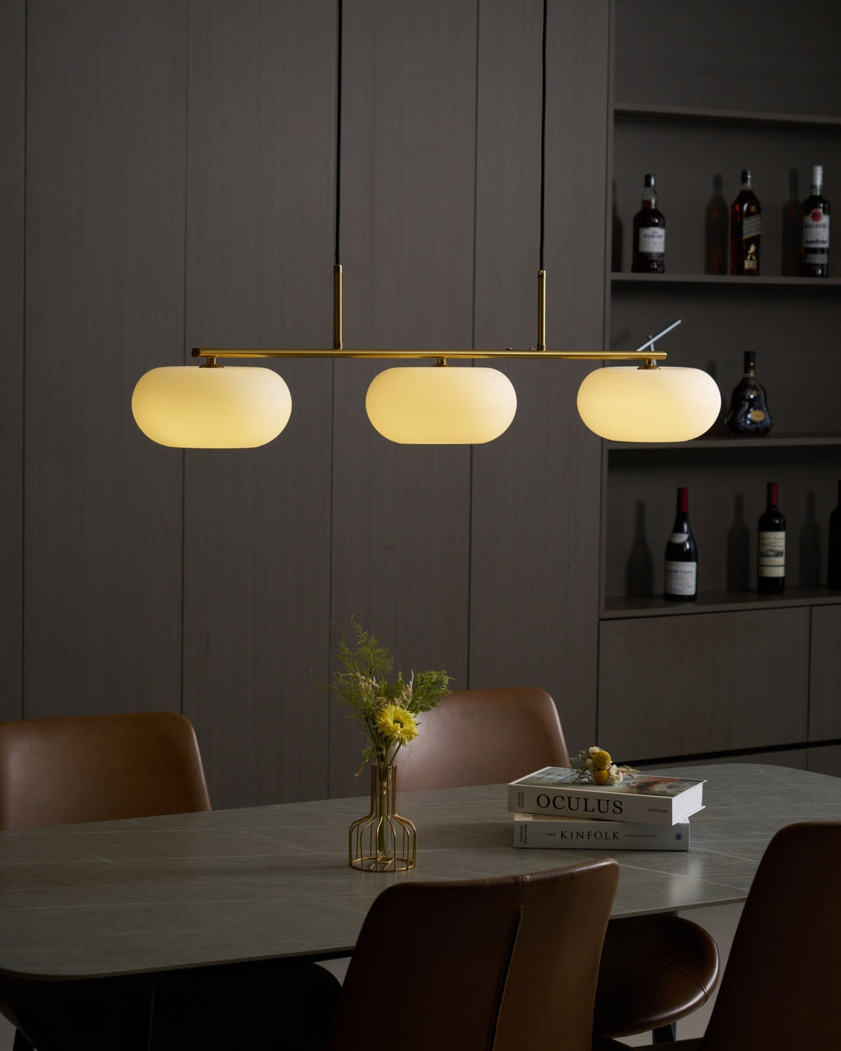 Sculptural 3-Light Adjustable Height Pendant Light