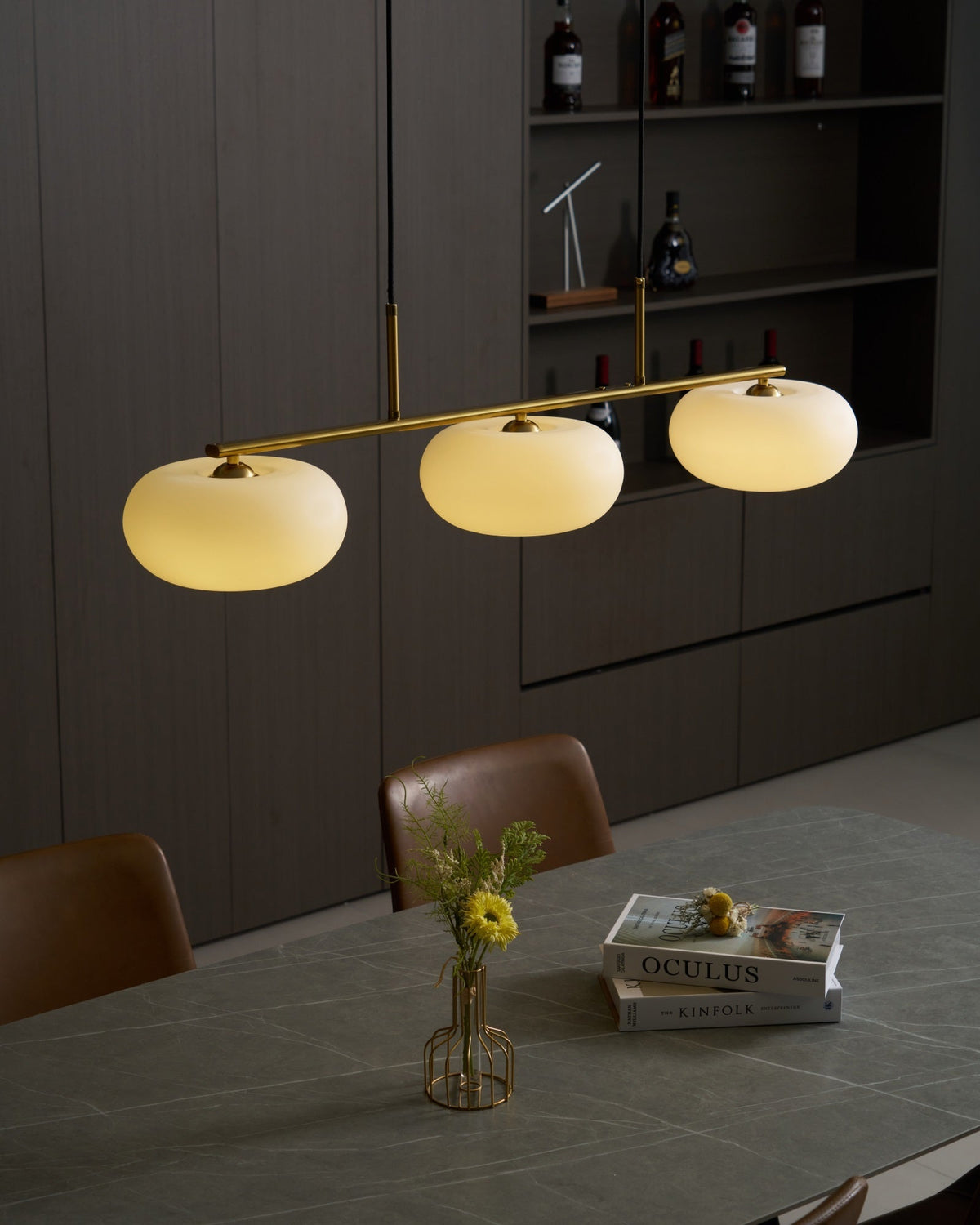 Sculptural 3-Light Adjustable Height Pendant Light