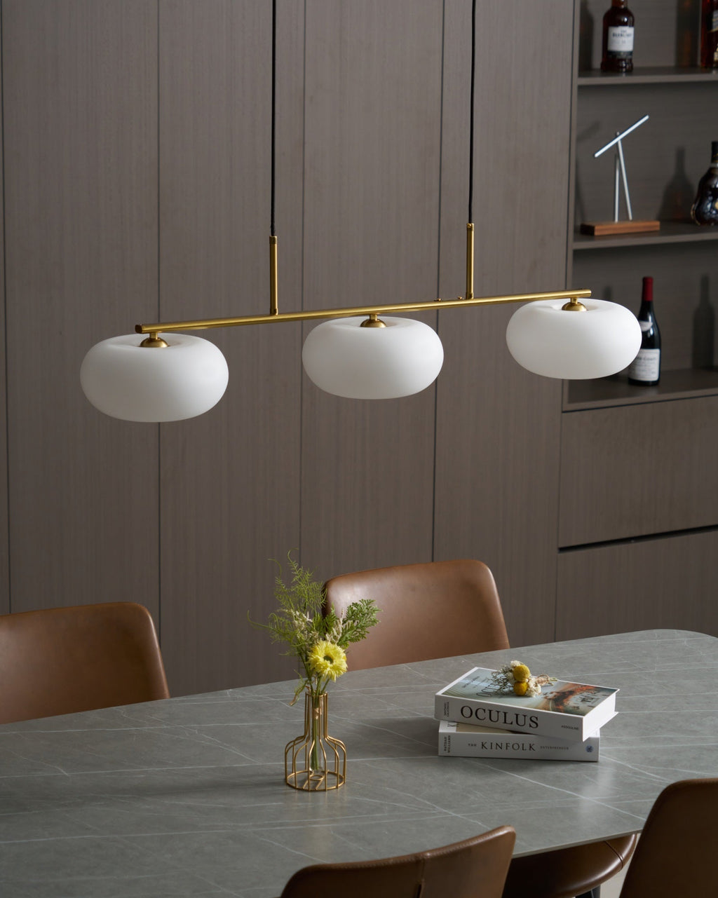 Sculptural 3-Light Adjustable Height Pendant Light