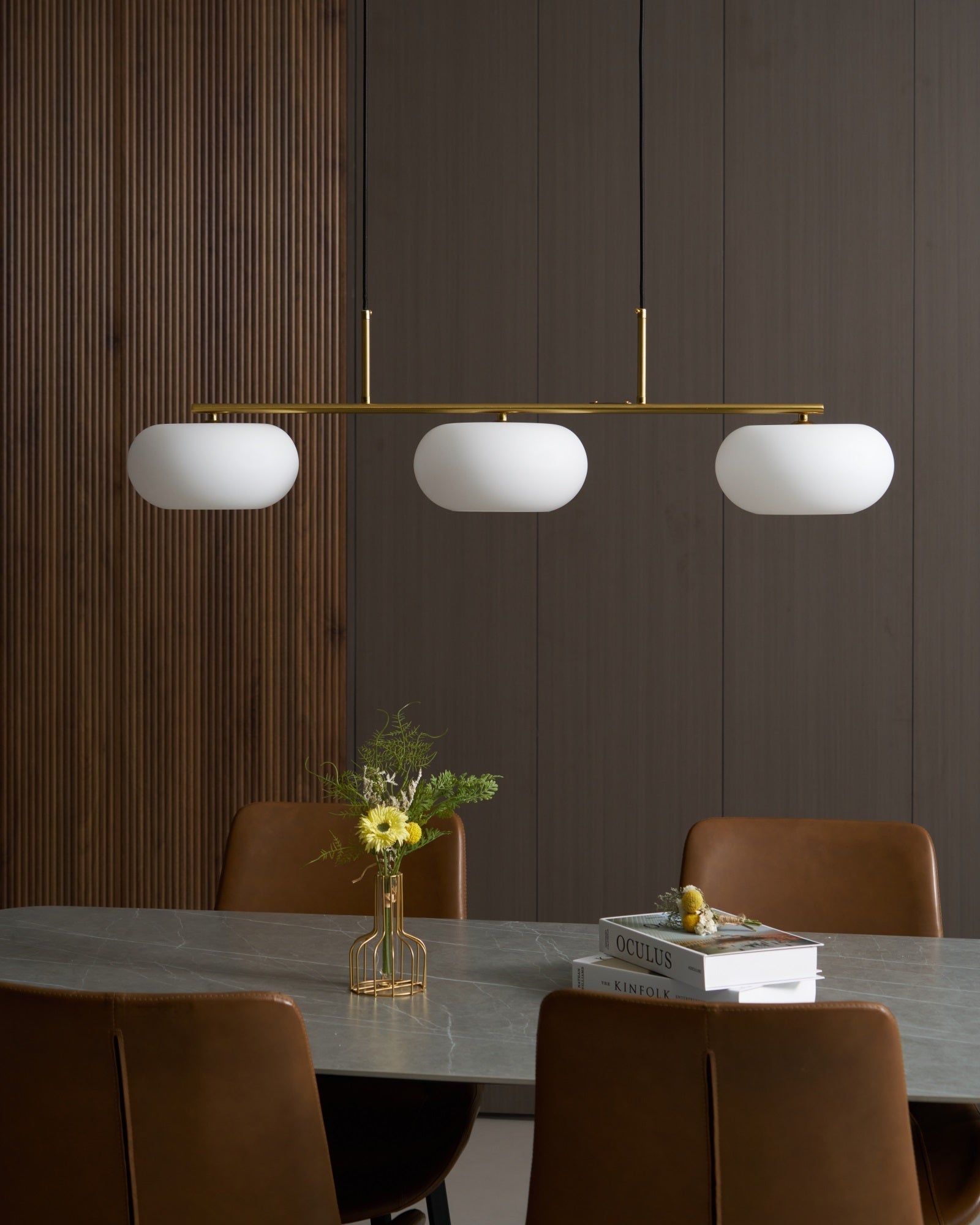 Sculptural 3-Light Adjustable Height Pendant Light