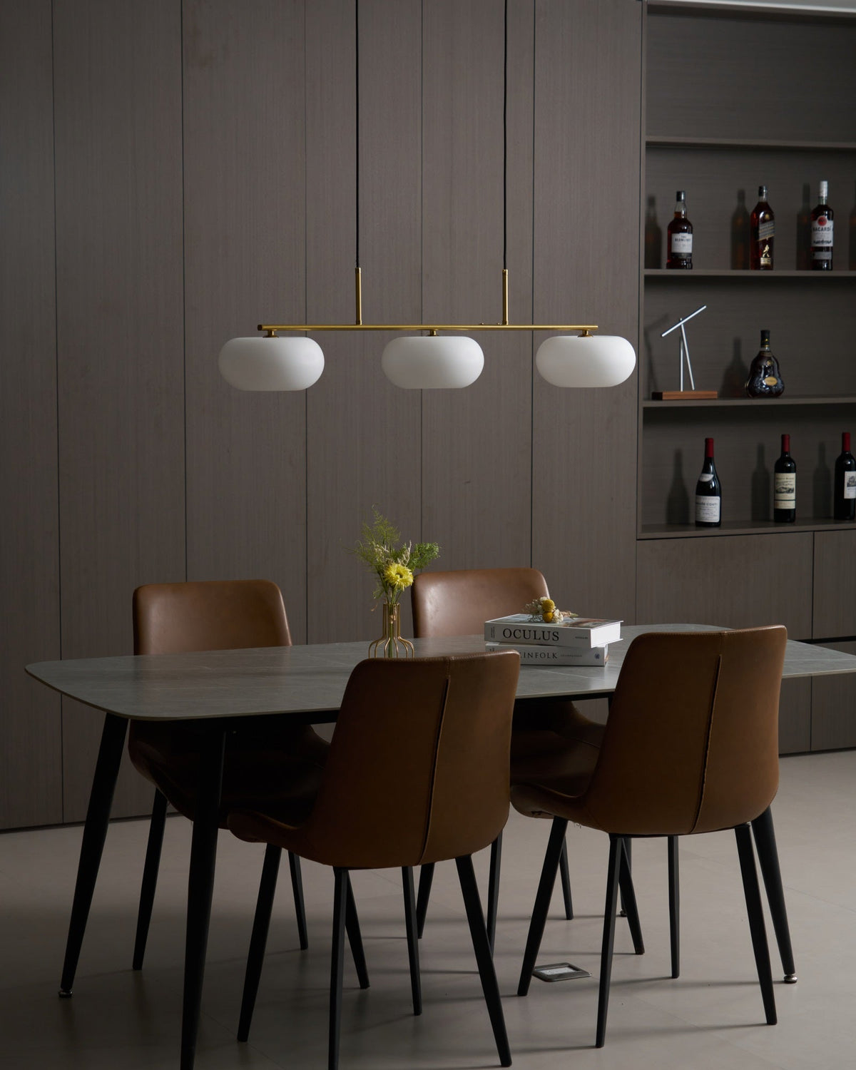 Sculptural 3-Light Adjustable Height Pendant Light