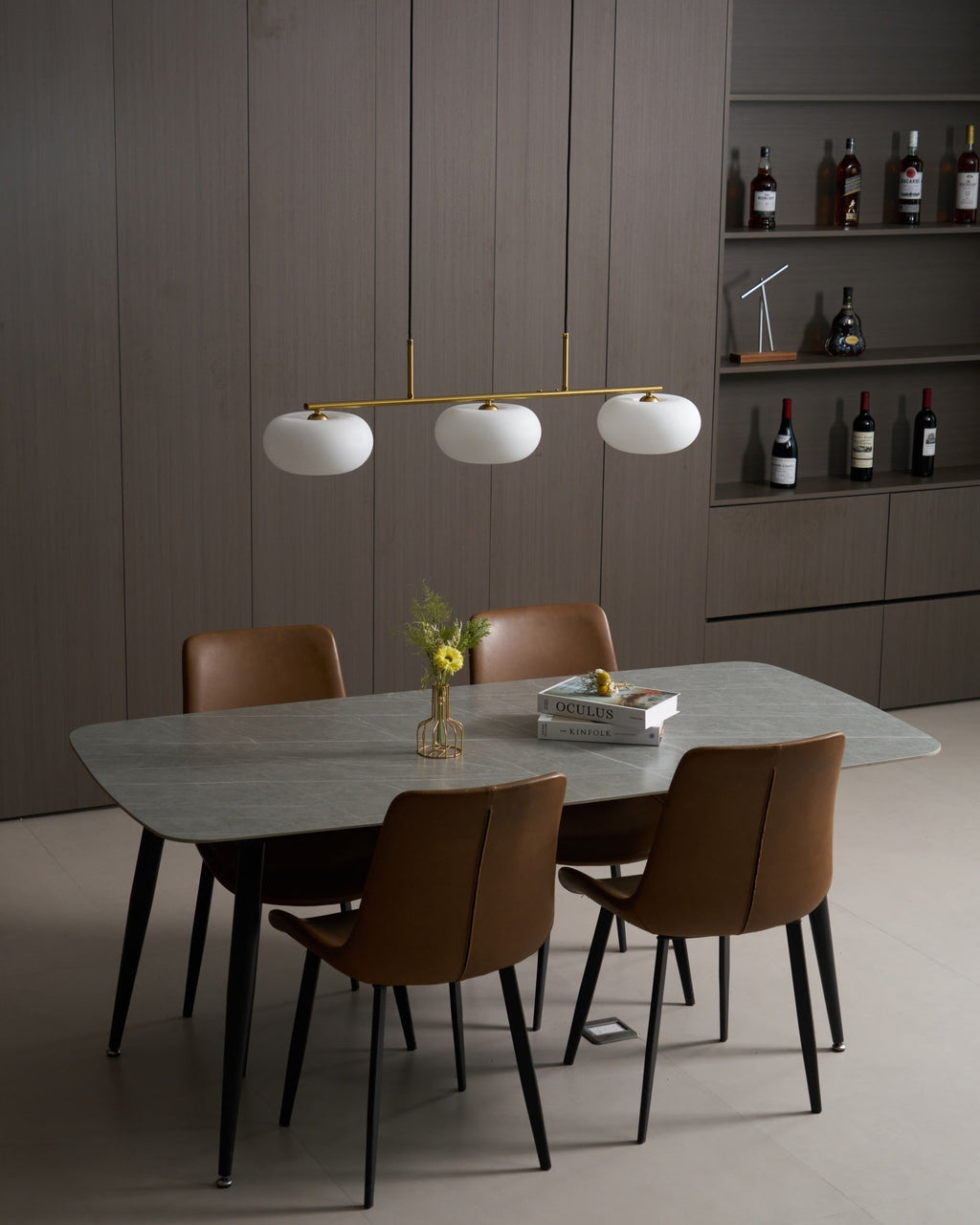 Sculptural 3-Light Adjustable Height Pendant Light