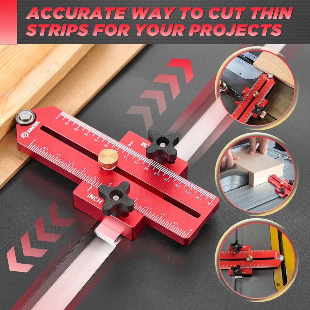 Thin Rip Jig for Table Saw – Aluminium, Inch & Metric Scale, 1/32" Precision