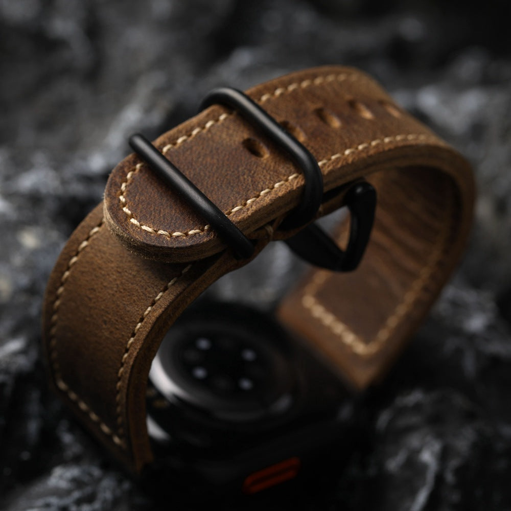 Correia de couro artesanal vintage para Apple Watch