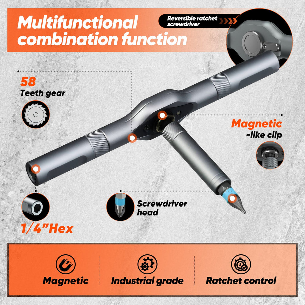 42-in-1 Magnetic Ratcheting Screwdriver Set – S2 Steel Bits, Compact Case