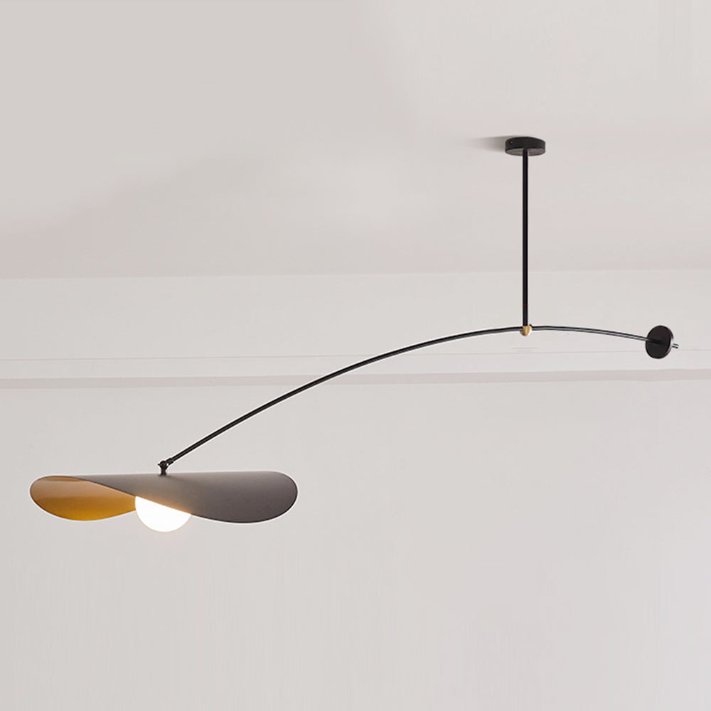 Suspension métallique Arisha — Design minimaliste en forme de feuille de lotus, noir/or, ampoule LED incluse