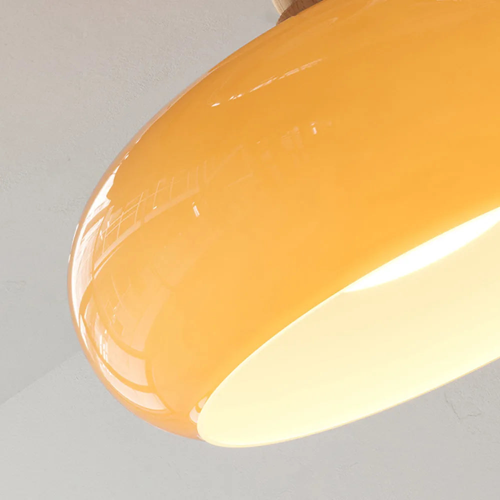 Valentina Flush Mount Ceiling Light — Minimalist Wood and Glass, White/Orange