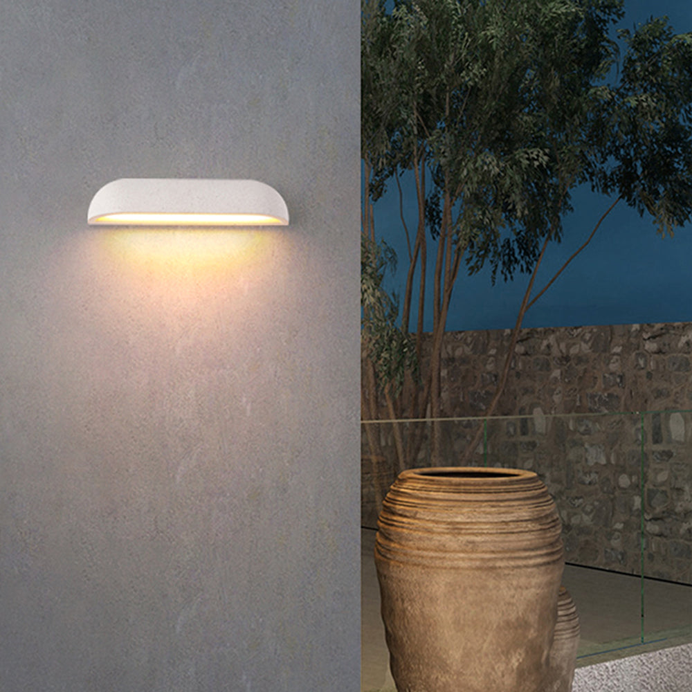 Ray Semi-Elliptical Metal And Stone Outdoor Wall Lamp — Modern Minimalist Style, Black/White