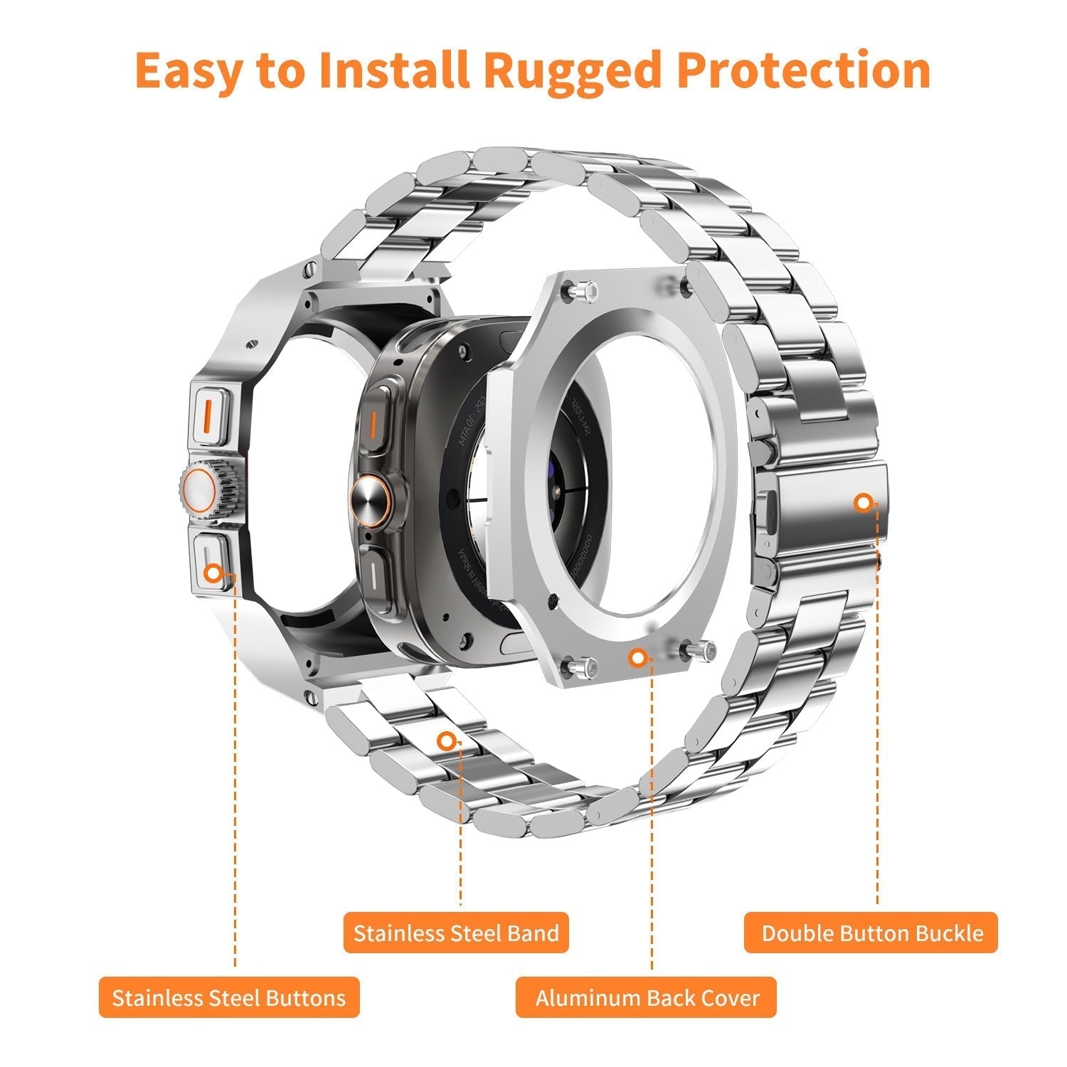 غطاء من سبيكة الزنك مع حزام معدني لسامسونج جالاكسي ووتش ألترا 47 مم