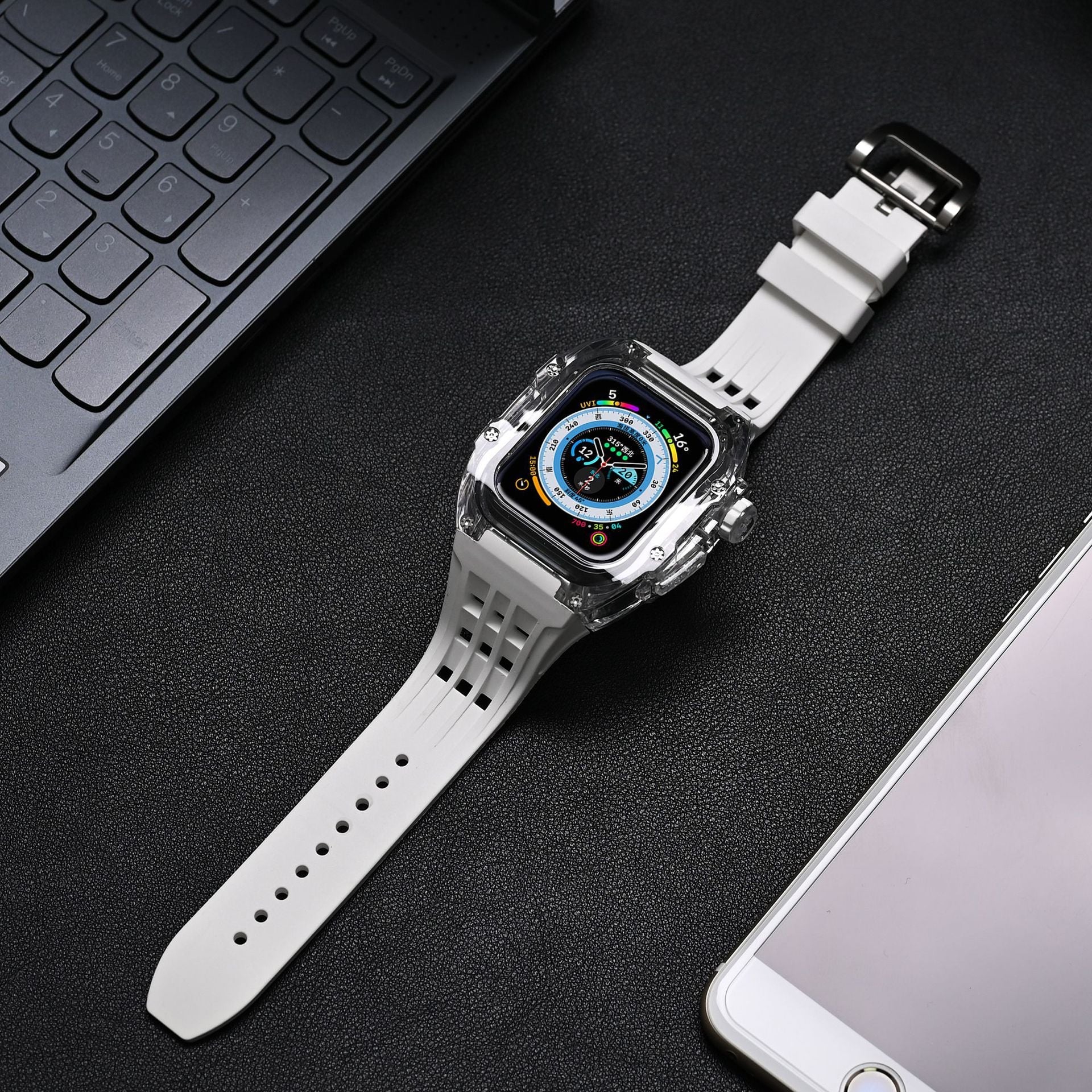 RM V30 Glacier sorozat fluorkarbon gumi átlátszó tok gumiszalag mod készlet Apple Watch-hoz