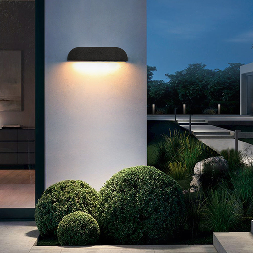 Ray Semi-Elliptical Metal And Stone Outdoor Wall Lamp — Modern Minimalist Style, Black/White