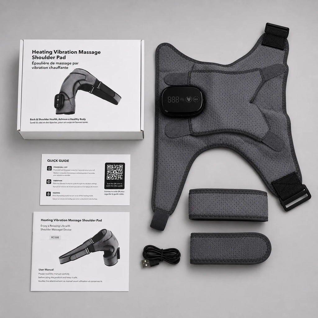 Uppvärmd axelmassageomslag – 3 värmenivåer, 3 vibrationslägen, sladdlös