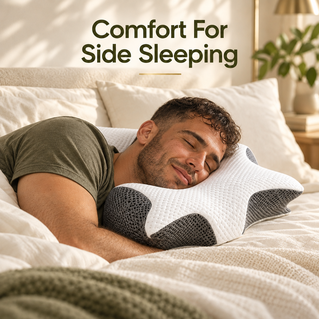 Almohada cervical contorneada – Soporte para el cuello de quienes duermen boca arriba o de lado