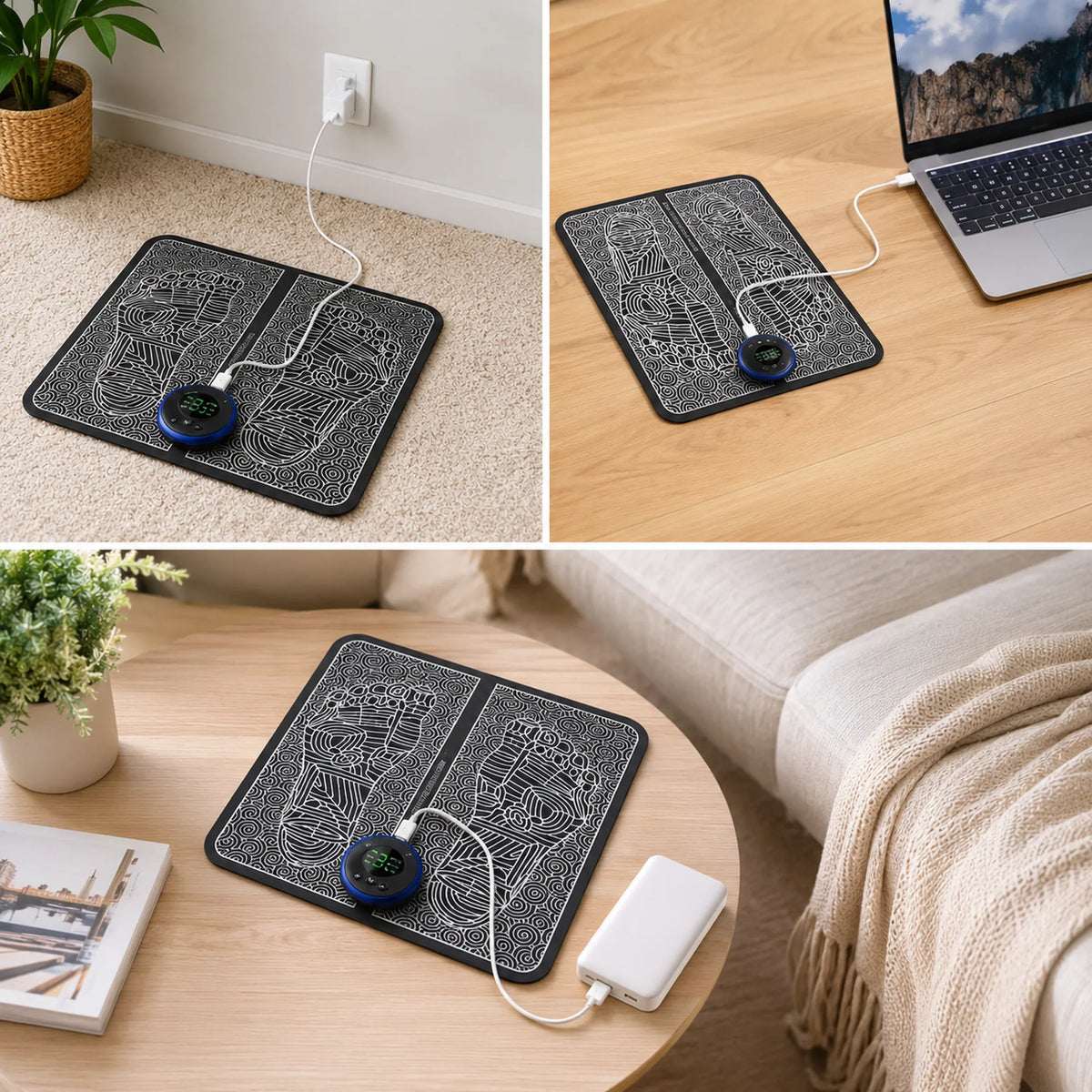 EMS Foot Massager Pad – 8 Modes, 19 Intensity Levels, Remote, Foldable