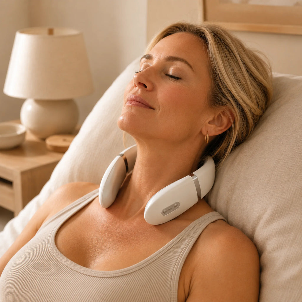 EMS Neck Massager – Hands-Free, 16 Intensity Levels, Rechargeable
