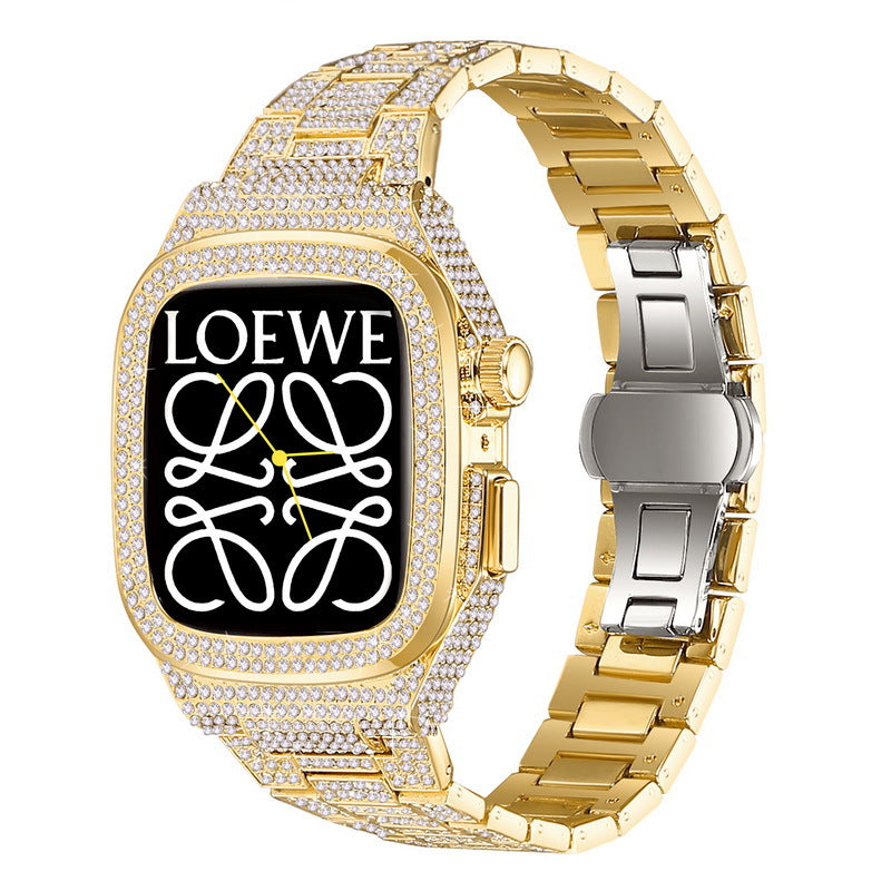 Luxuriöses Metall CrystalDiamond Gehäuse Armband für Apple Watch-44/45mm
