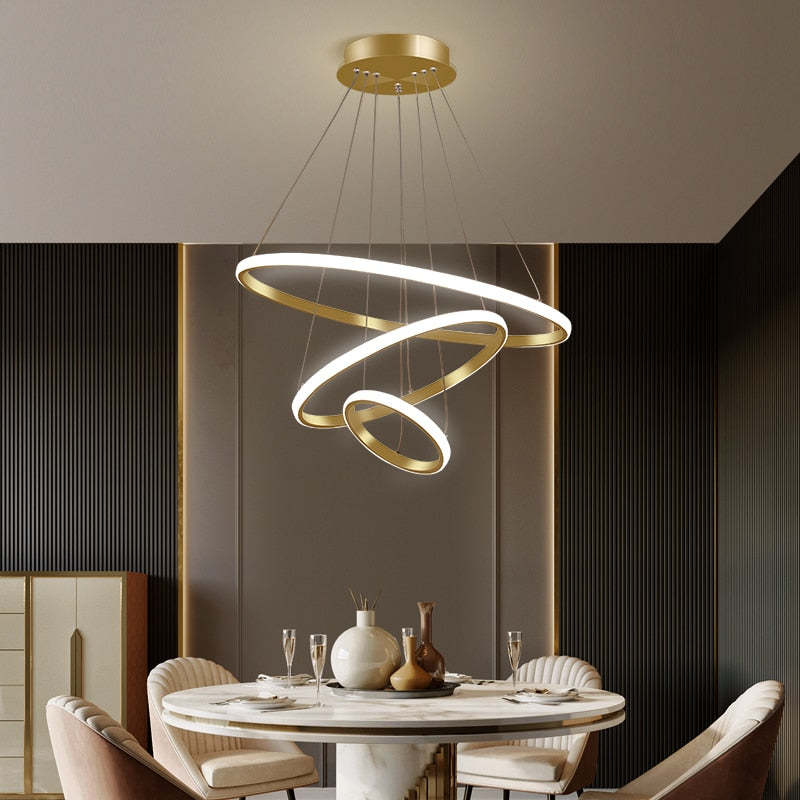 Zin Modern Ring Pendant Light — DImmable Ceiling Fixture, 2/3/4 Rings