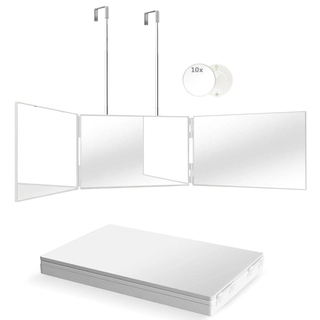 TriView faltbarer 3-Wege-Spiegel mit Haken für Make-up, Haarstyling und Rasieren
