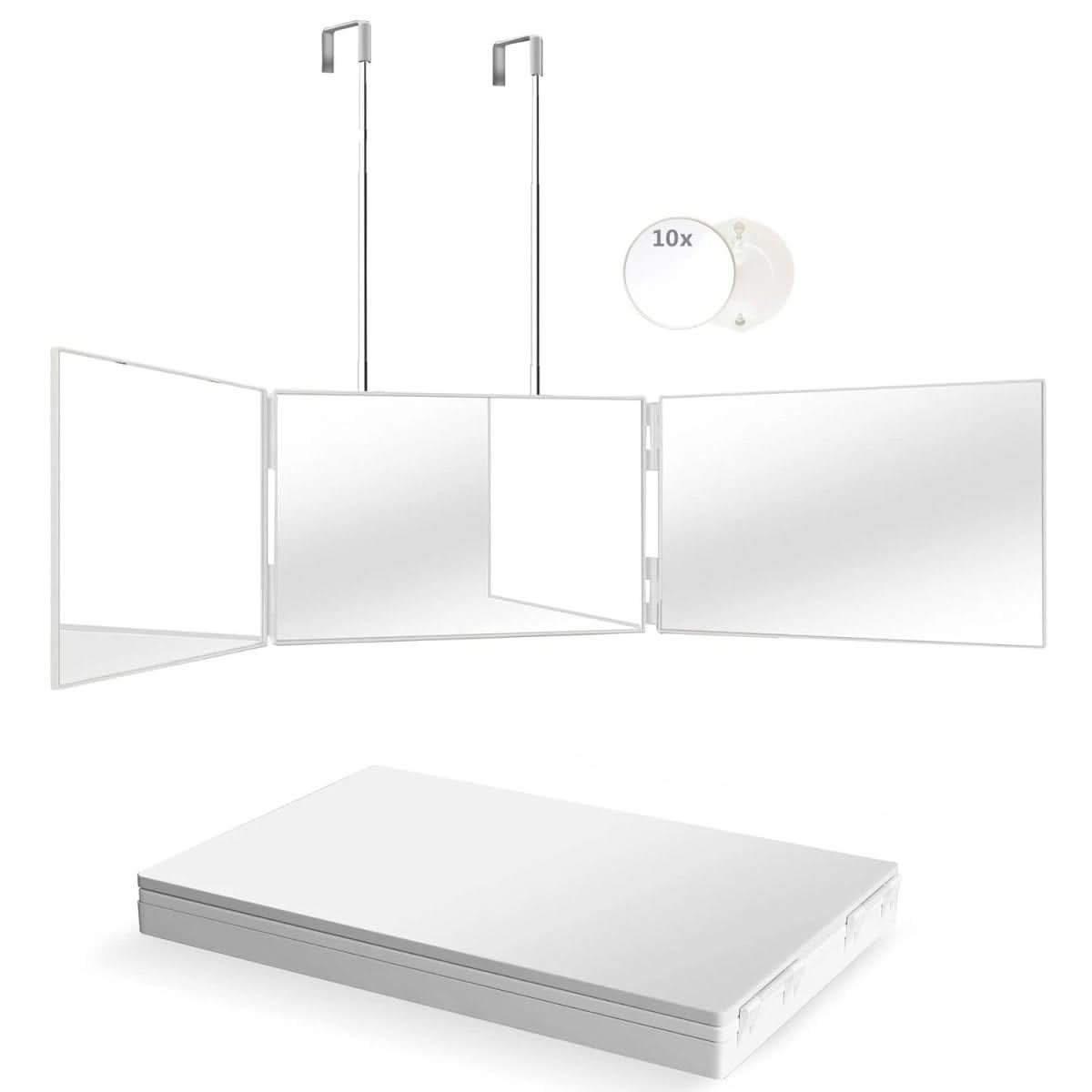 TriView faltbarer 3-Wege-Spiegel mit Haken für Make-up, Haarstyling und Rasieren