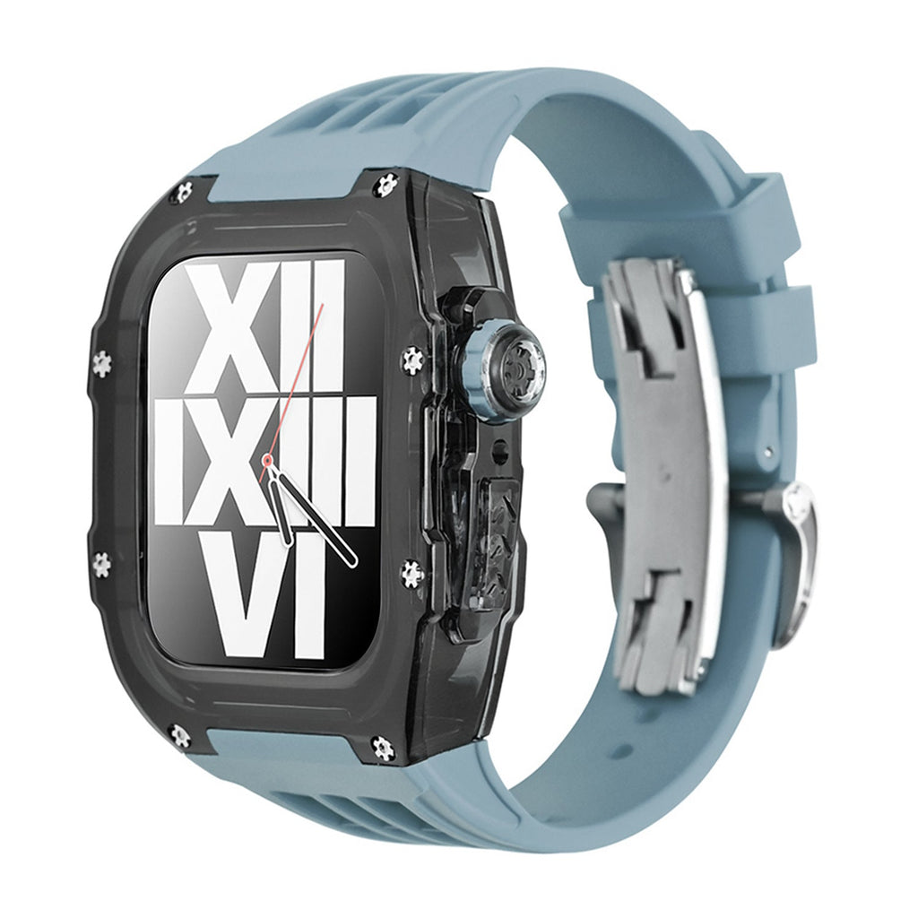 Apple Watch için RM V30 Glacier Serisi Florokauçuk Kayış Siyah Kasa Yenileme Kiti
